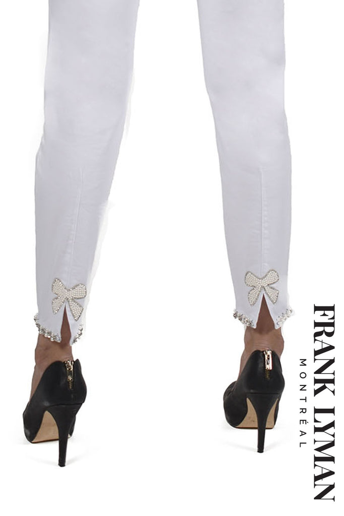 Frank Lyman Montreal White Pearl Bow Jeans