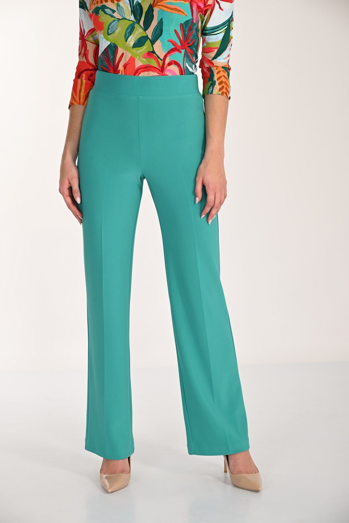 Ocean green pull on wide leg pant with 32 inch inseam