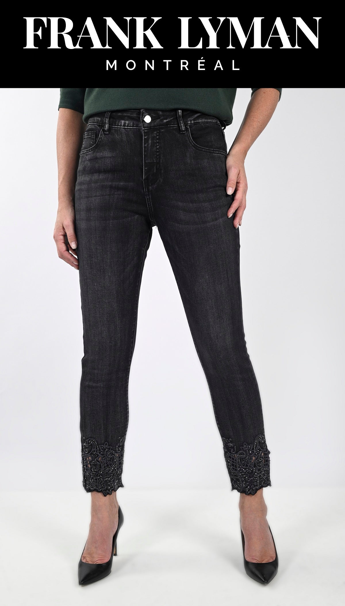 Frank Lyman Montreal Black Jeans-Buy Frank Lyman Montreal Jeans Online-Frank Lyman Montreal Online Denim Shop-Black Lace Jeans