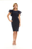 Frank Lyman Montreal Navy dress with ruffled shoulder detail.