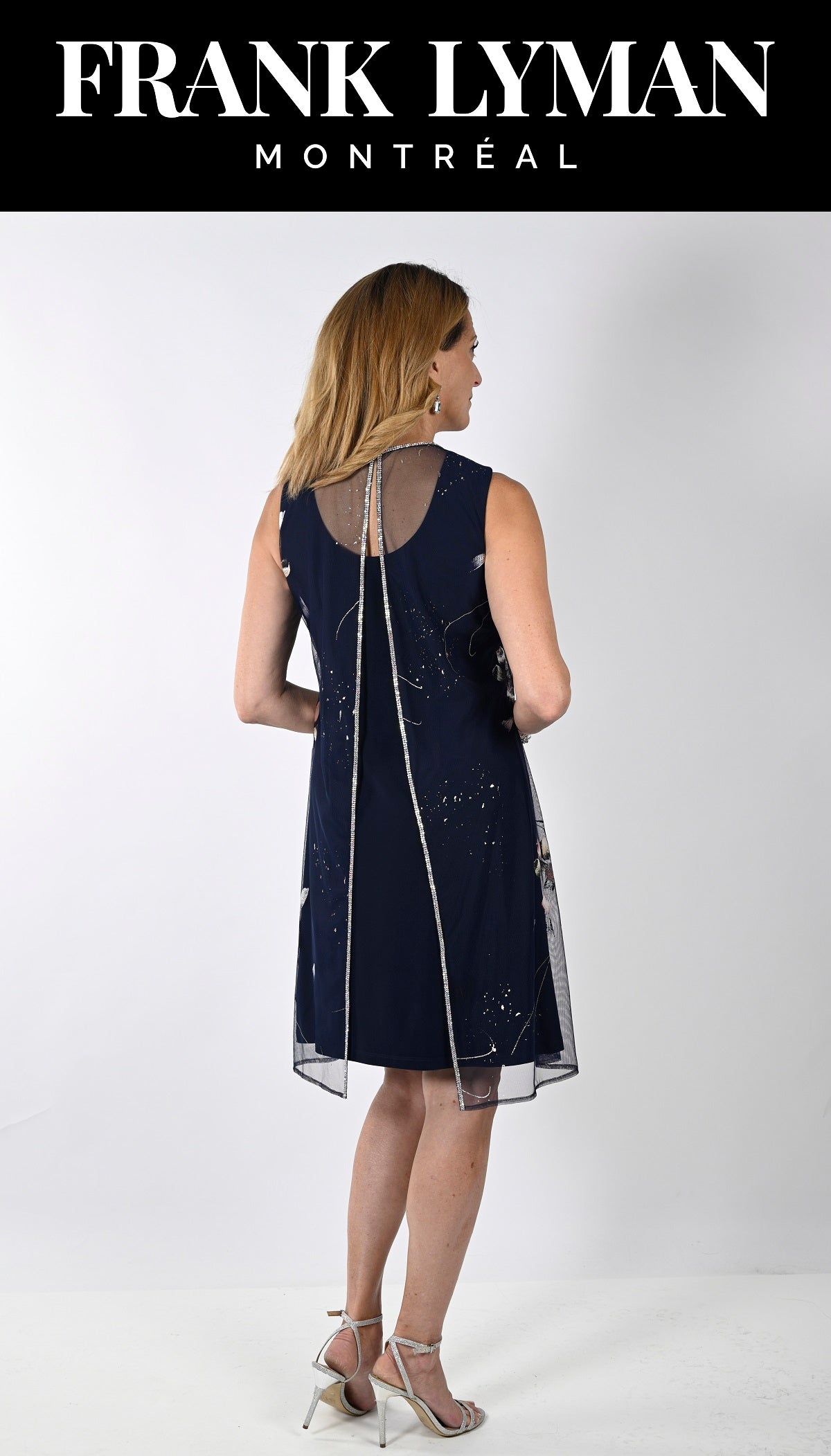 Frank Lyman Montreal Party Dress-Frank Lyman Montreal Cocktail Dress-Party Dresses Online-Frank Lyman Montreal Navy-Coral Cocktail Dress