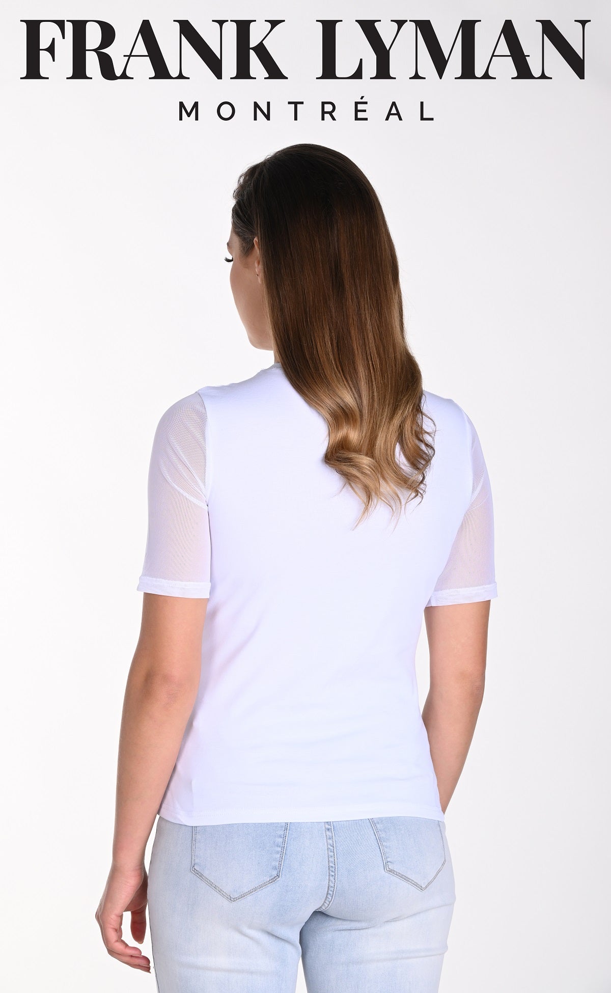 Frank Lyman Montreal White Embellished sheer top T-shirt-White T-shirt With Embellished Top