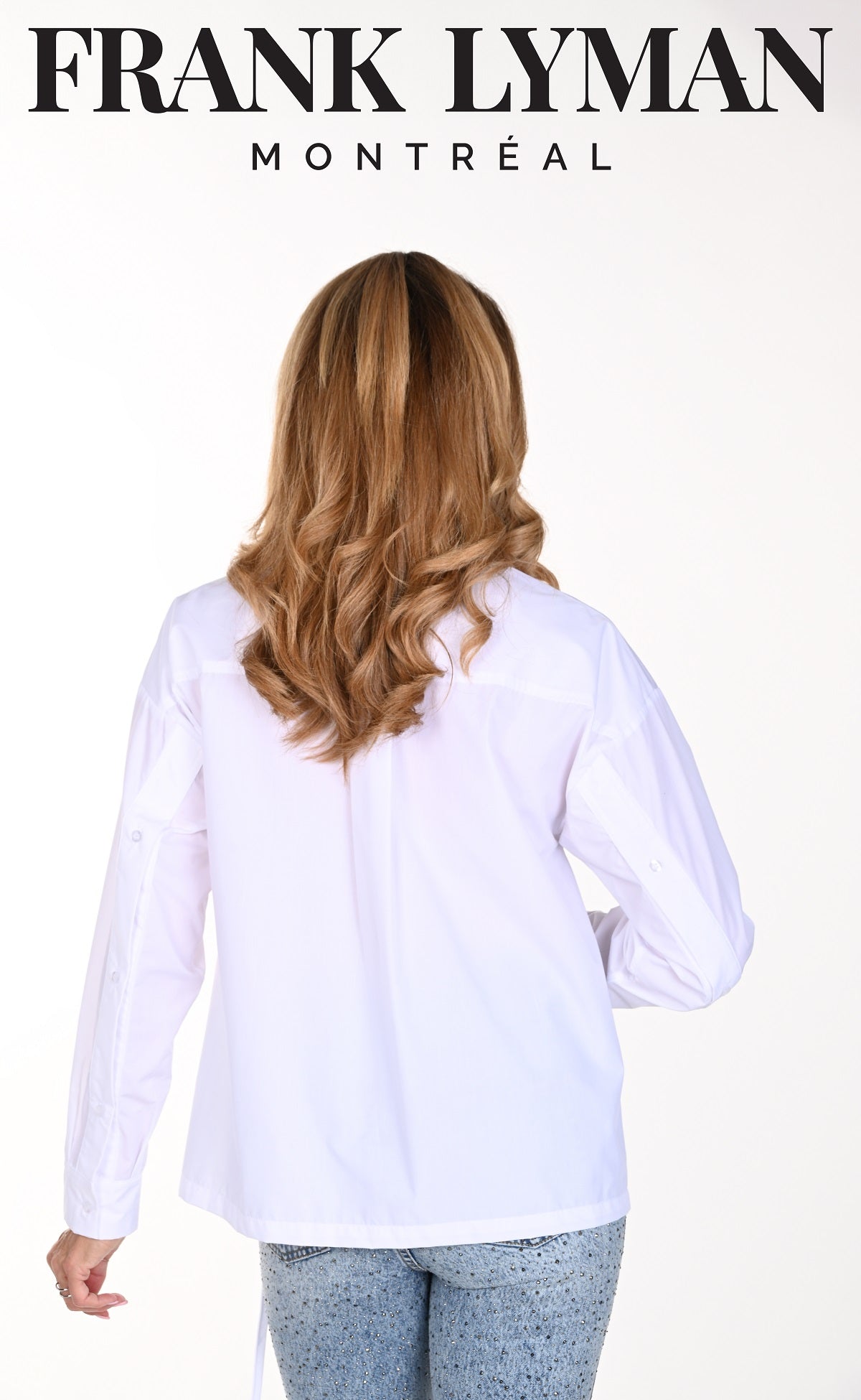 Frank Lyman Montreal Hi Low White Stretch Blouse With Tie Detail