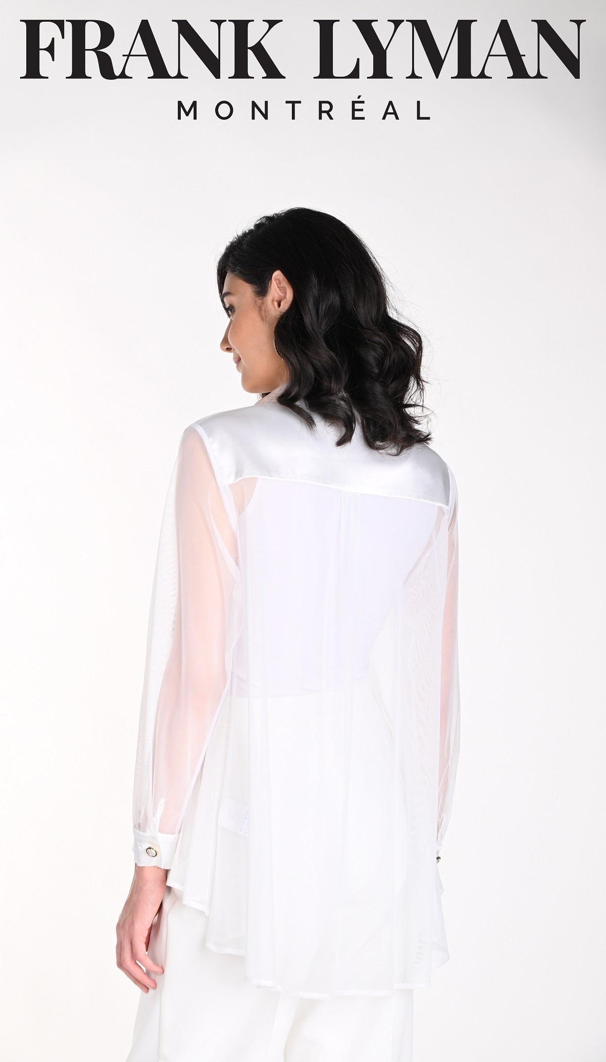 Frank Lyman Montreal Embroidered Sheer Blouse Blouse in White-Black With Sequin Highlights