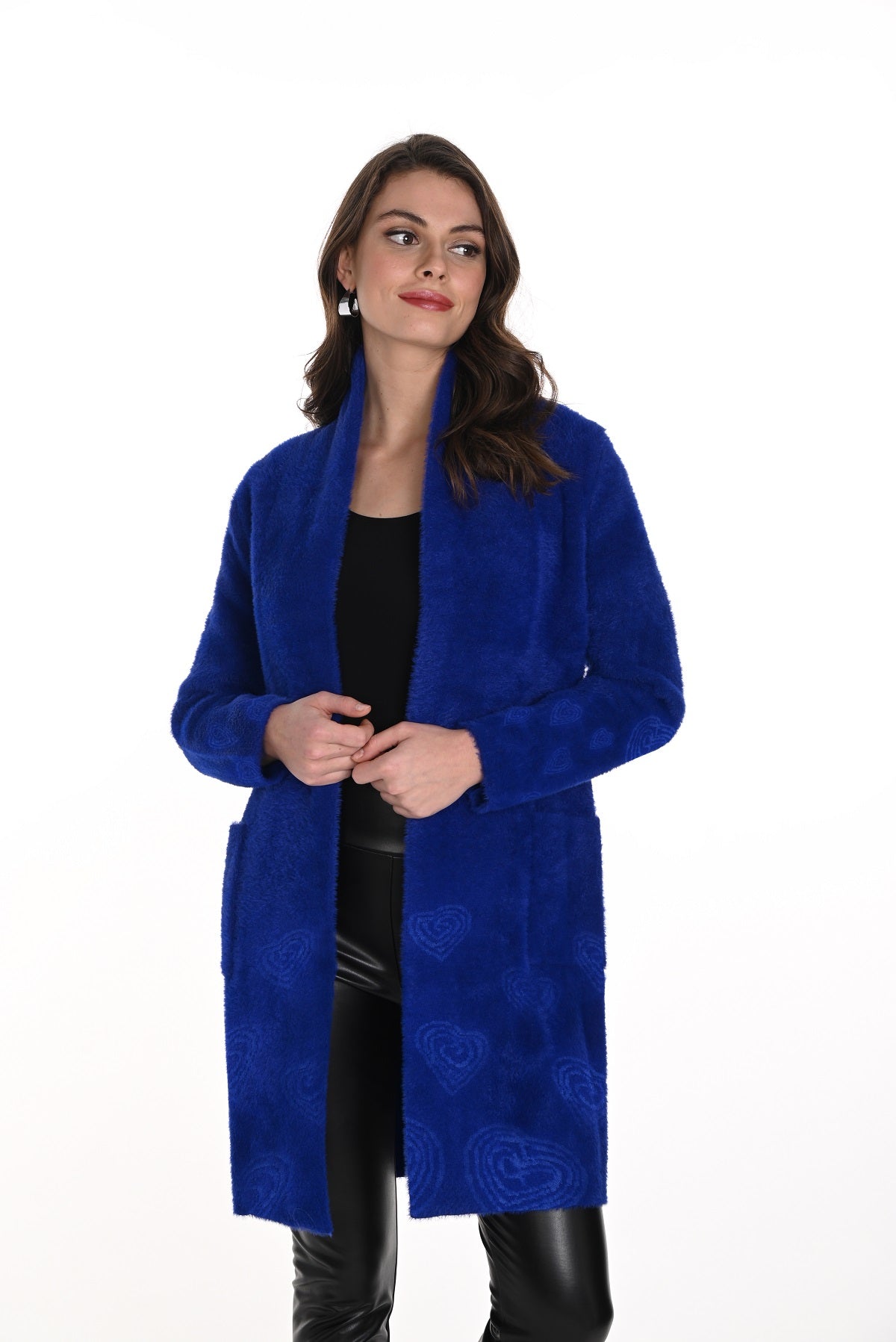 Frank Lyman Montreal Royal Blue Textured knit jacket with patch packets