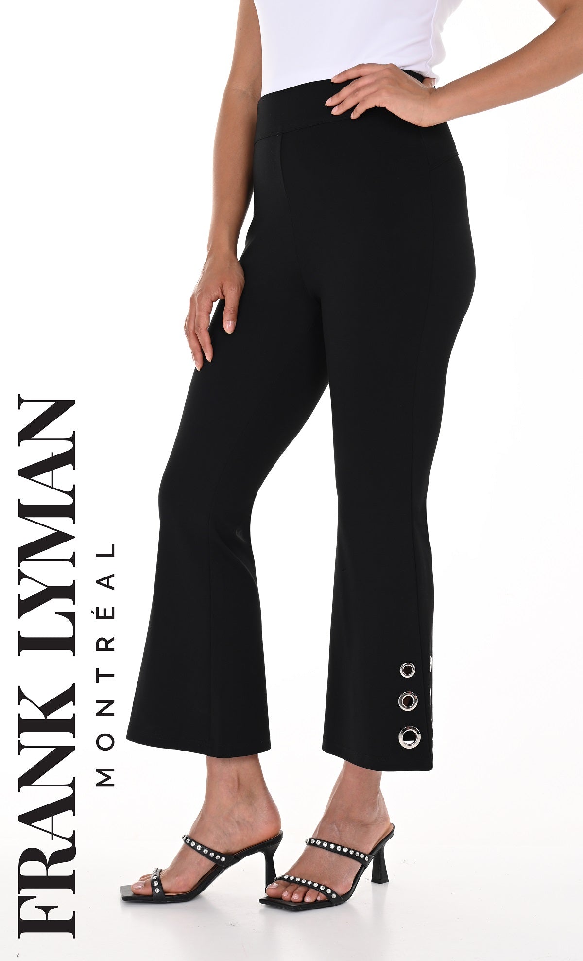 Frank Lyman Montreal Cropped Silver Grommet Pull On Black Pant