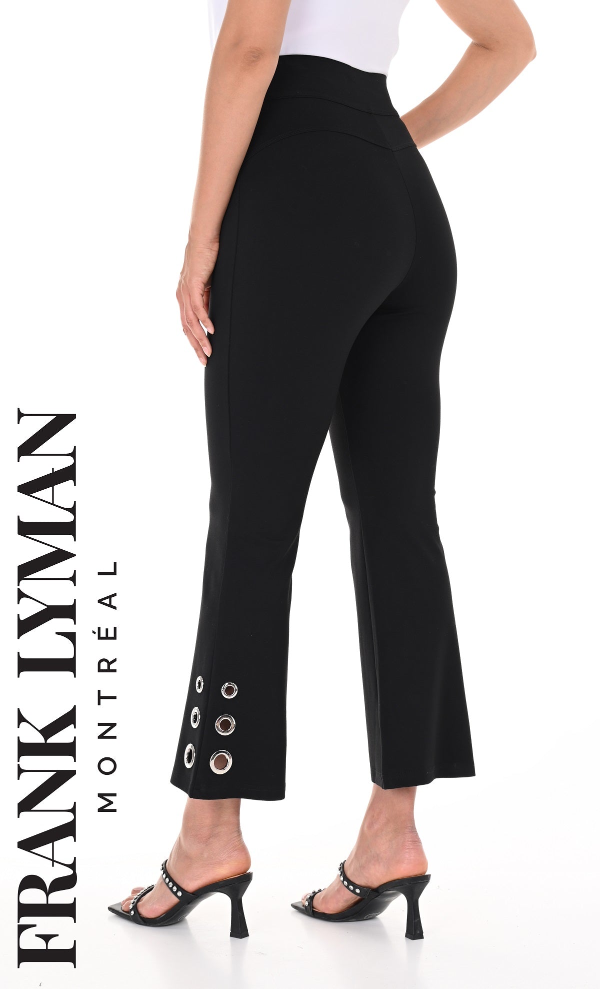 Frank Lyman Montreal Cropped Silver Grommet Pull On Black Pant