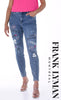 Frank Lyman Montreal Denim Blue Jeans With Sequin Milan Print Detail On Front