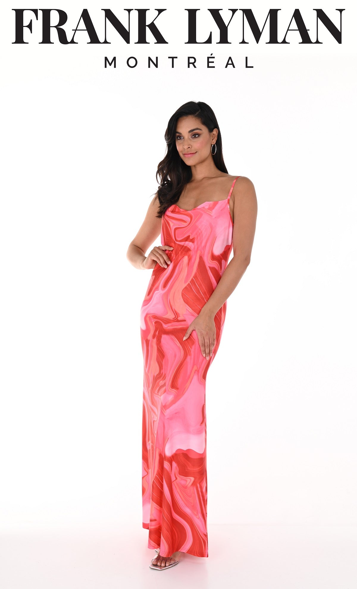 Red Pink Maxi Dress-Frank Lyman Montreal Red Pink Maxi Dress