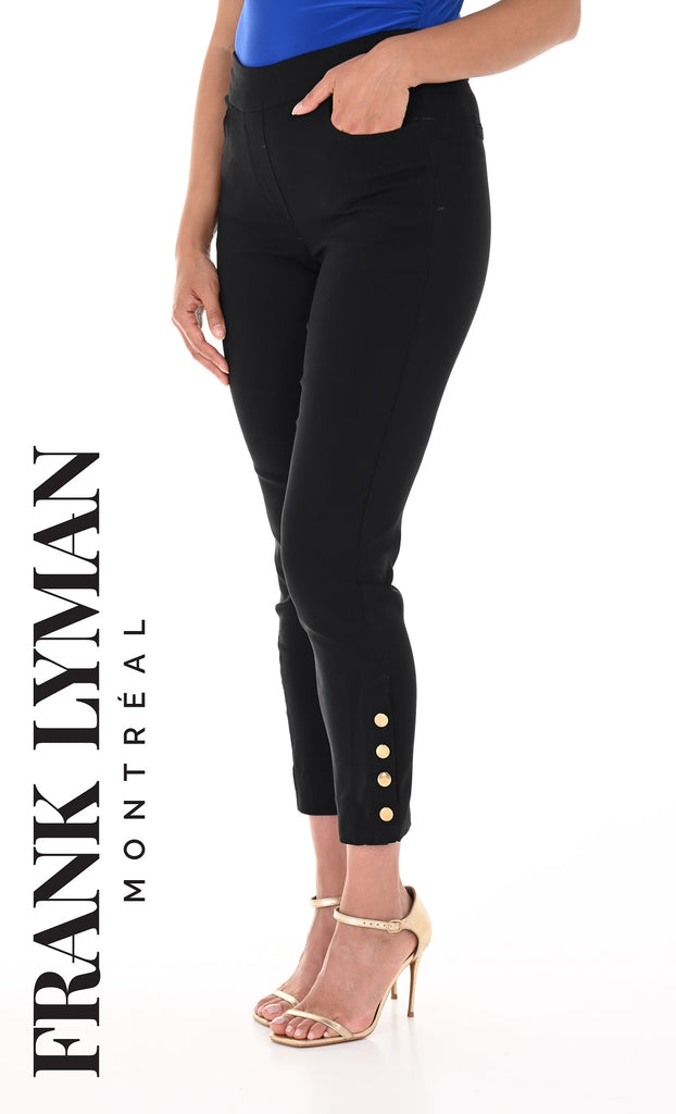Frank Lyman Montreal Stretch Knit Black Pant With Gold Button Detail