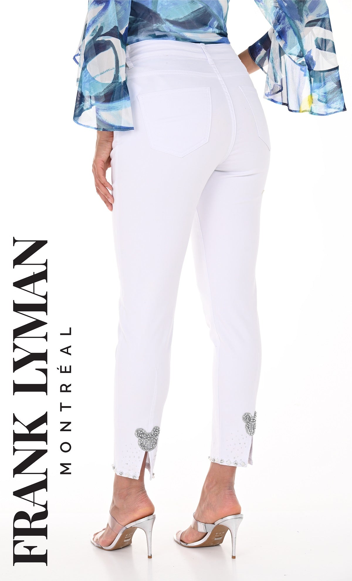 Frank Lyman Montreal Pearl Jeans-Frank Lyman Montreal White With Back Pearl Bow Detail-White Pearl Jeans