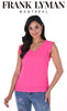 Frank Lyman Montreal Hot Pink Sleeveless Top With Ruffle Shoulder Detail