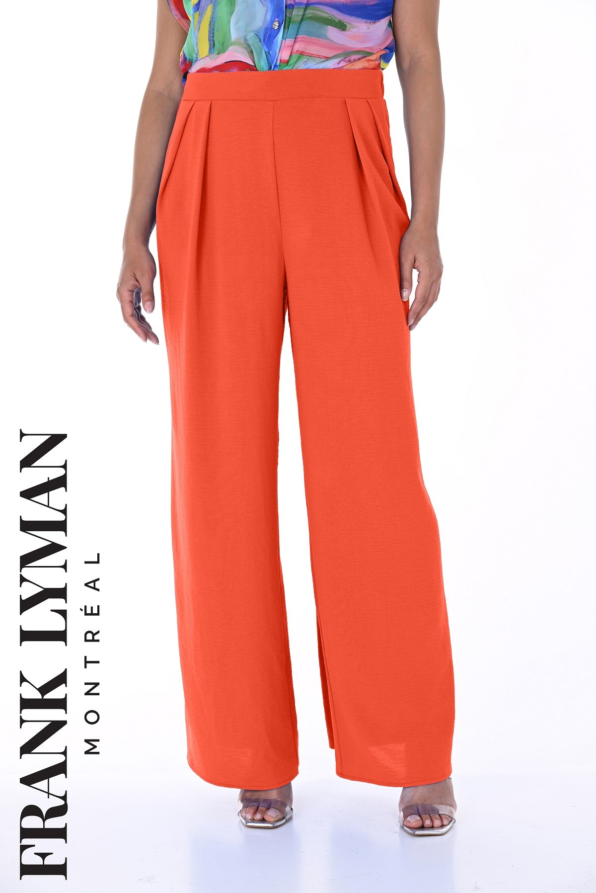 Frank Lyman Montreal Orange Wide Leg Pleated Pant with Back Zipper