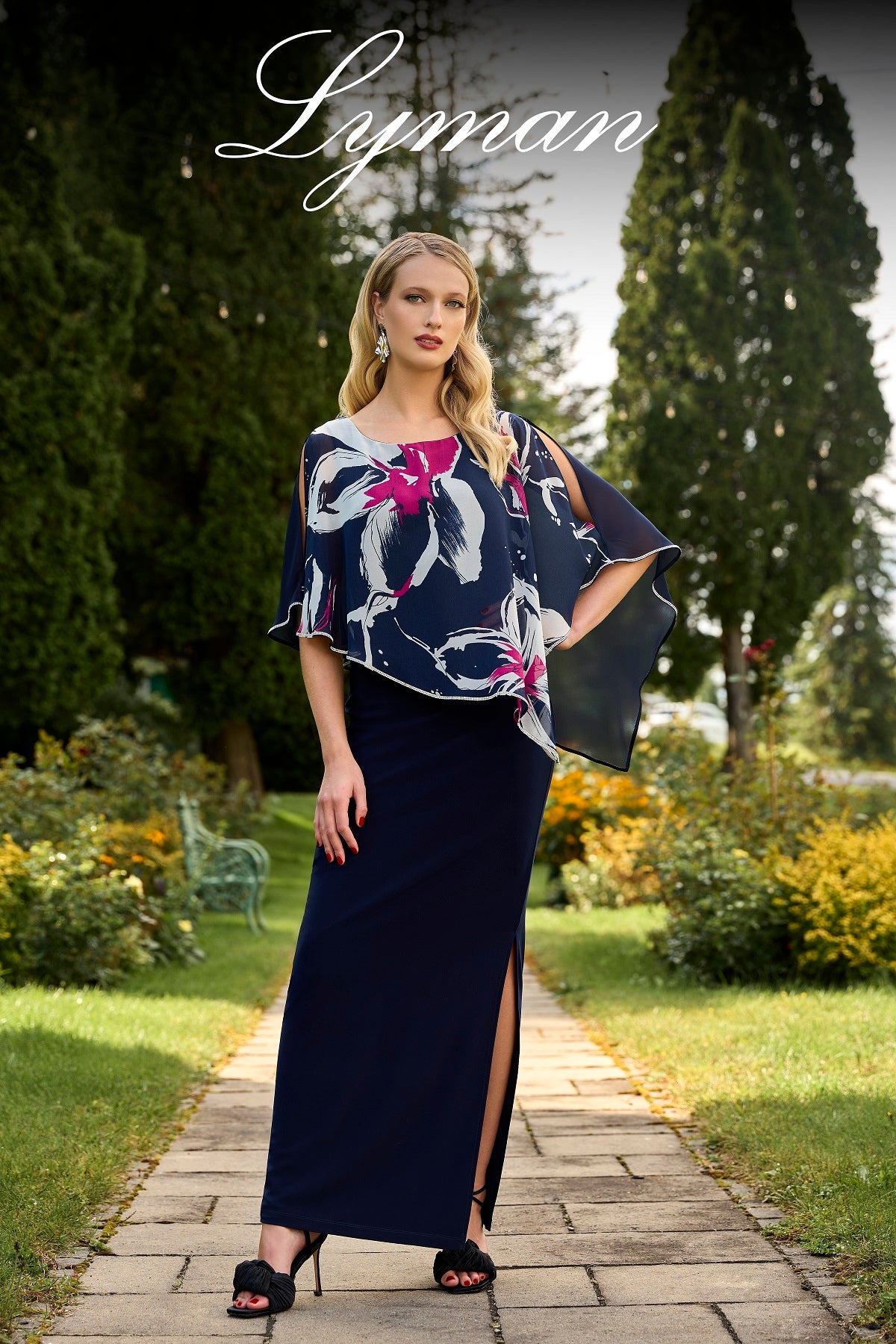 Frank Lyman Montreal Floral Evening Gown-Frank Lyman Montreal Midnight Fuchsia Evening Gown-Midnight Fuchsia Floral Evening Gown