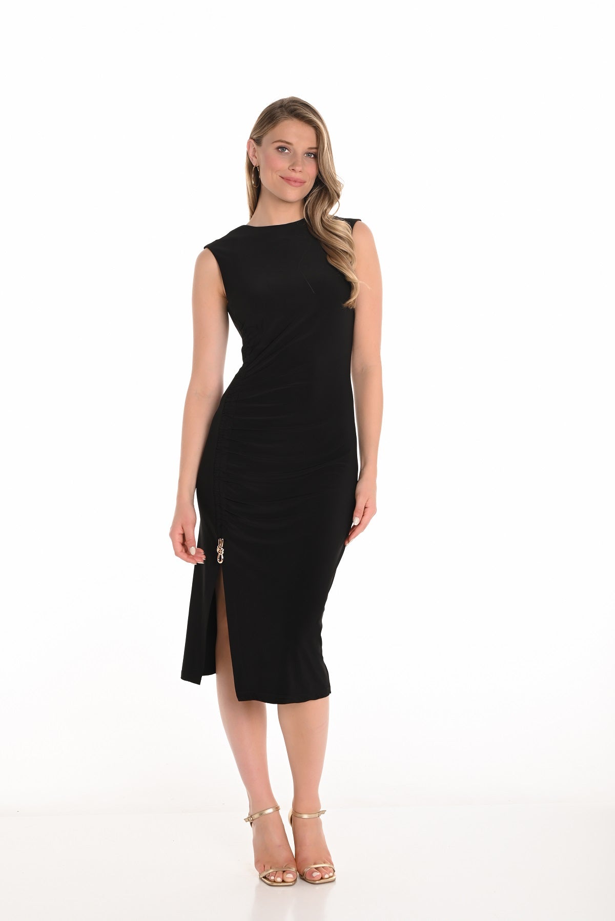 Frank Lyman Black midi dress with side cinch detail