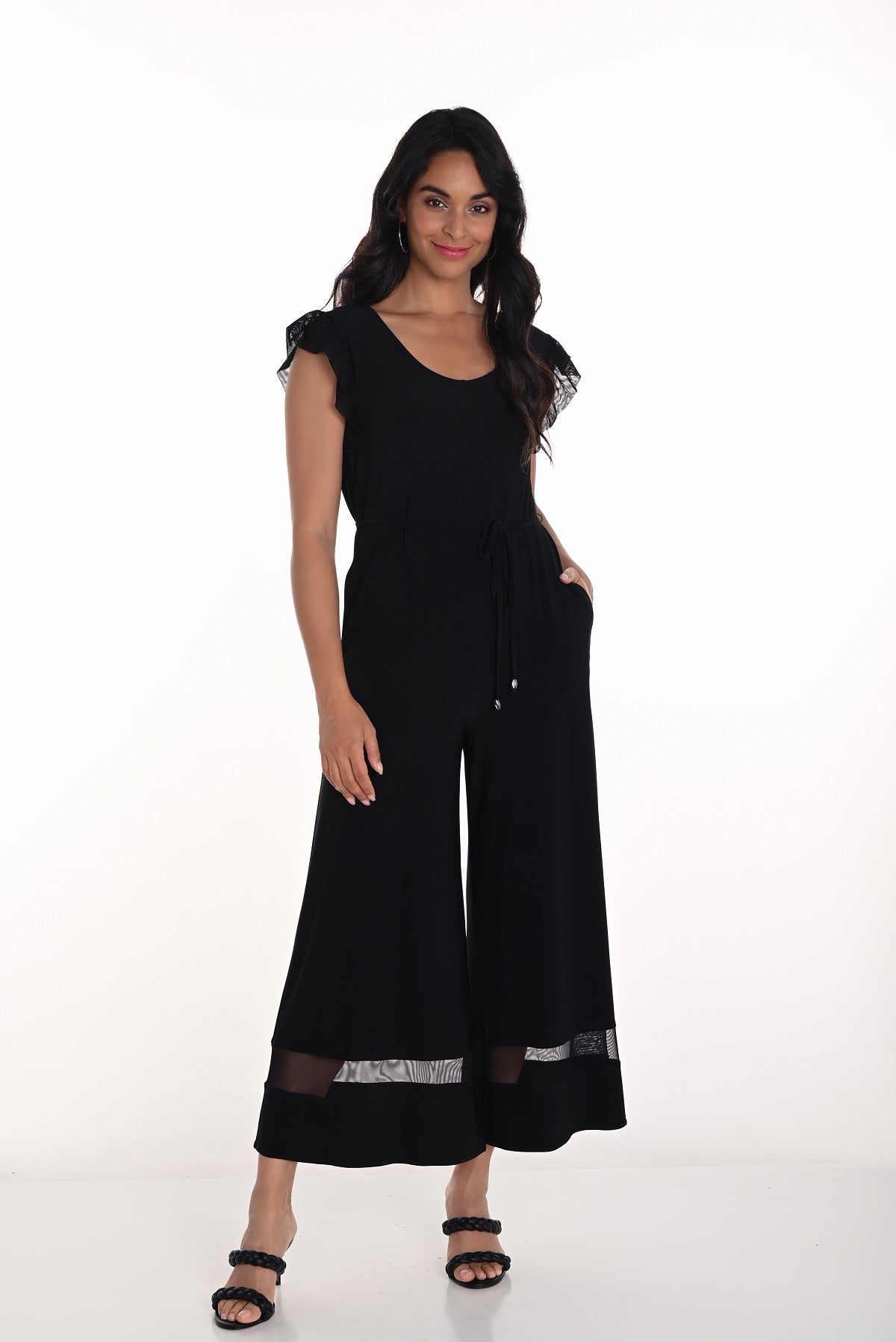 Frank Lyman black one piece jumpsuit with flattering palazzo style pant