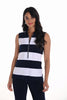 Frank Lyman Navy white sleeveless blouse with embellished zipper detail