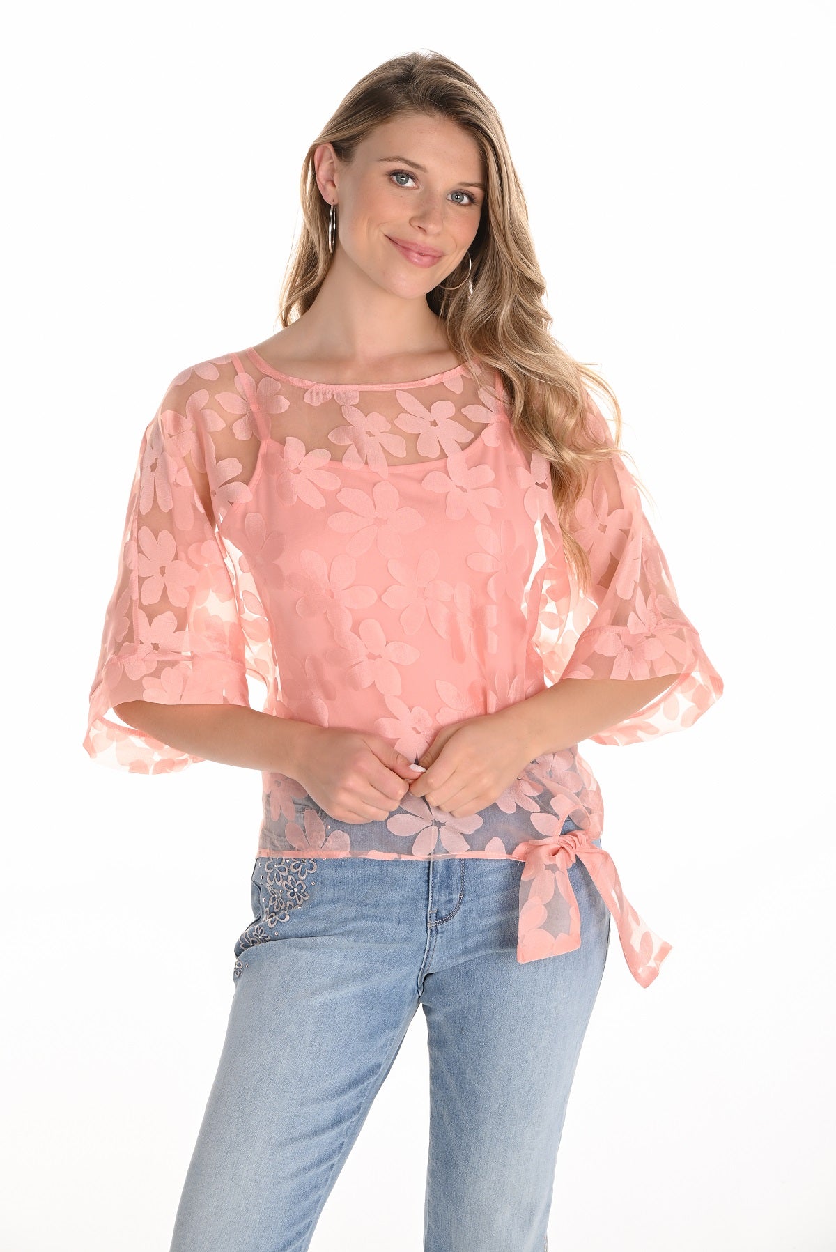 Frank Lyman Montreal Woven knit blush 2 piece top.
