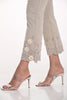 High waisted 5 pocket cropped length beige jeans with scalloped hem detail