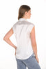 Frank Lyman sleeveless white satin blouse with front sequin detail