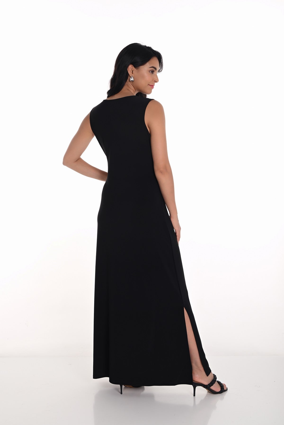 Frank Lyman Black Maxi dress with side slit and front print detail