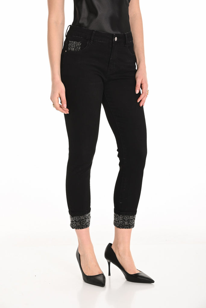 Black 5 ;pocket skinny jeans with sequin pocket and hem detail