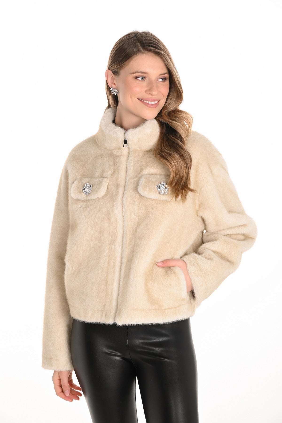 Frank Lyman Champagne teddy bear jacket