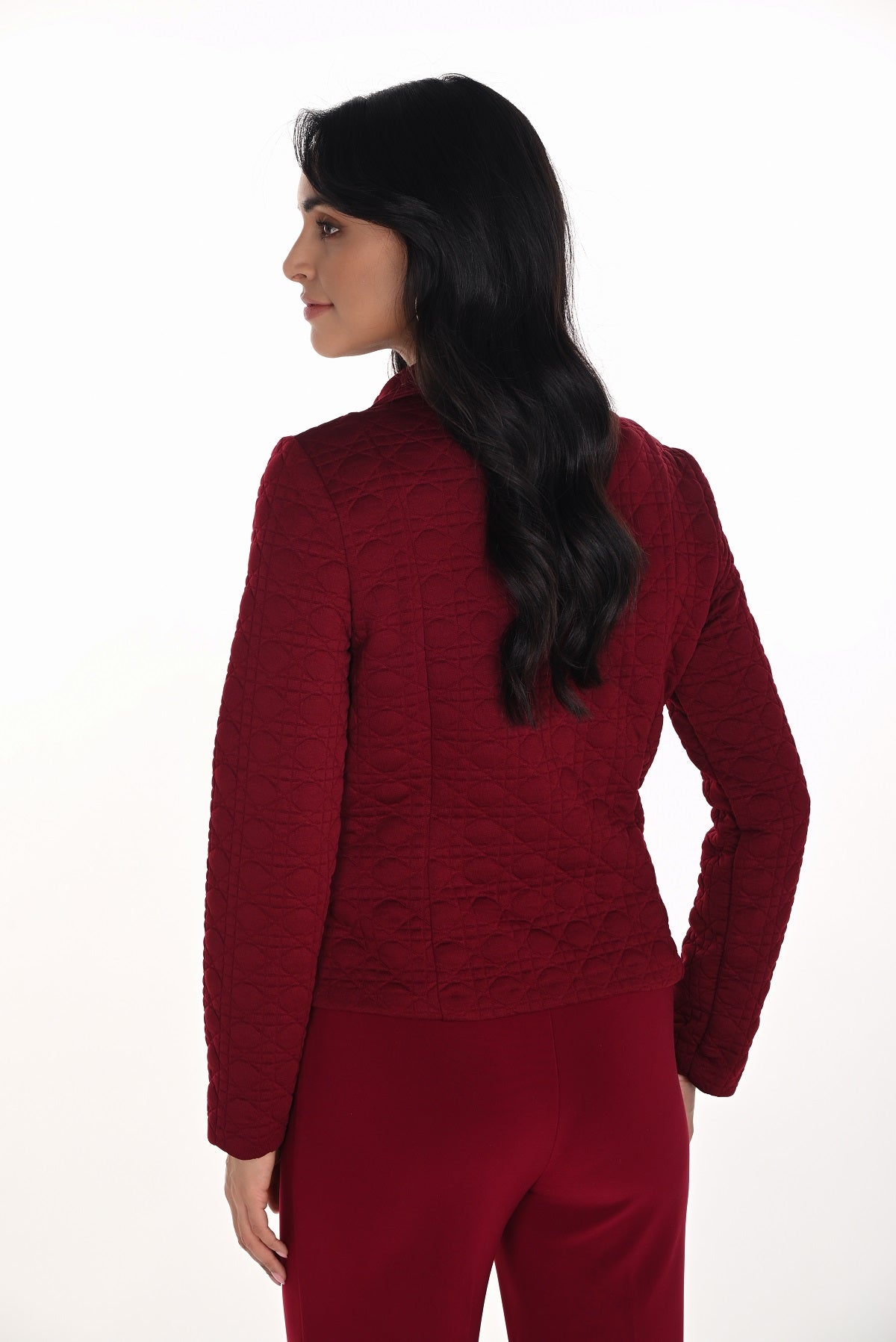 Burgundy motto jacket with gold zipper detail