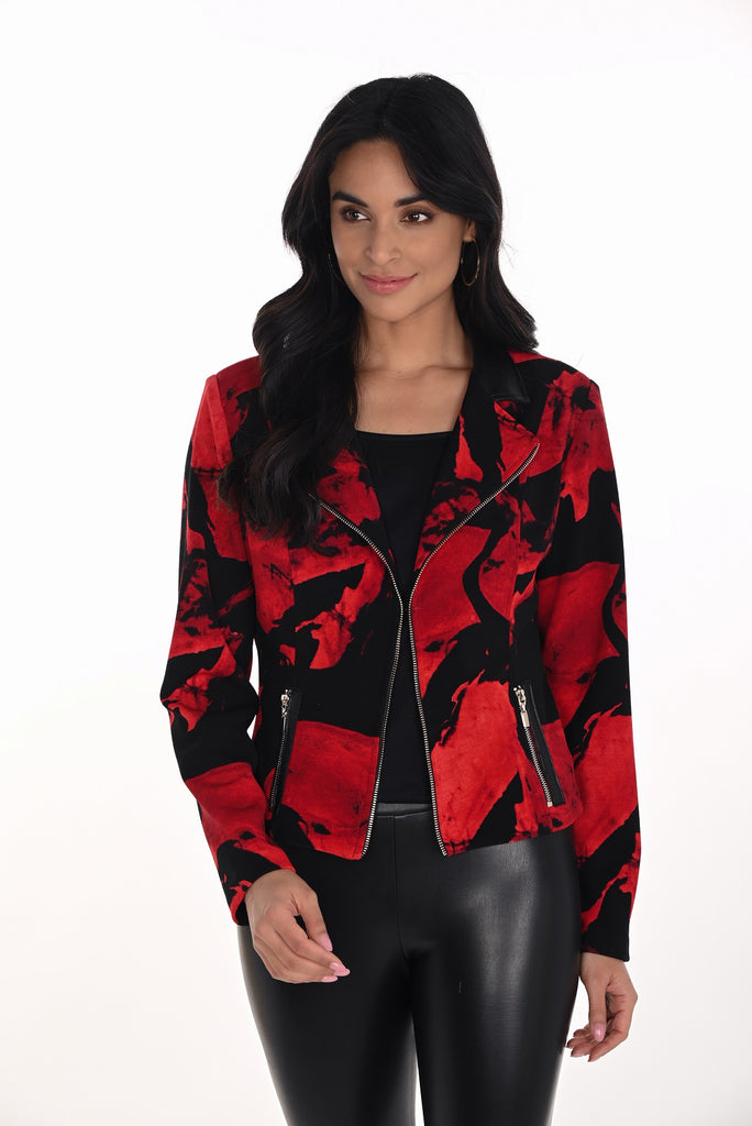 Red black fashion jacket with polyurethane collar accent