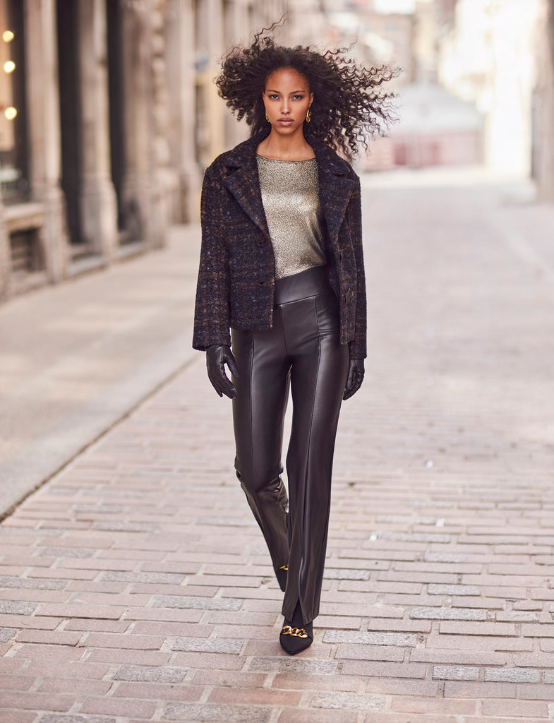 Frank Lyman Textured boucle knit navy plaid blazer