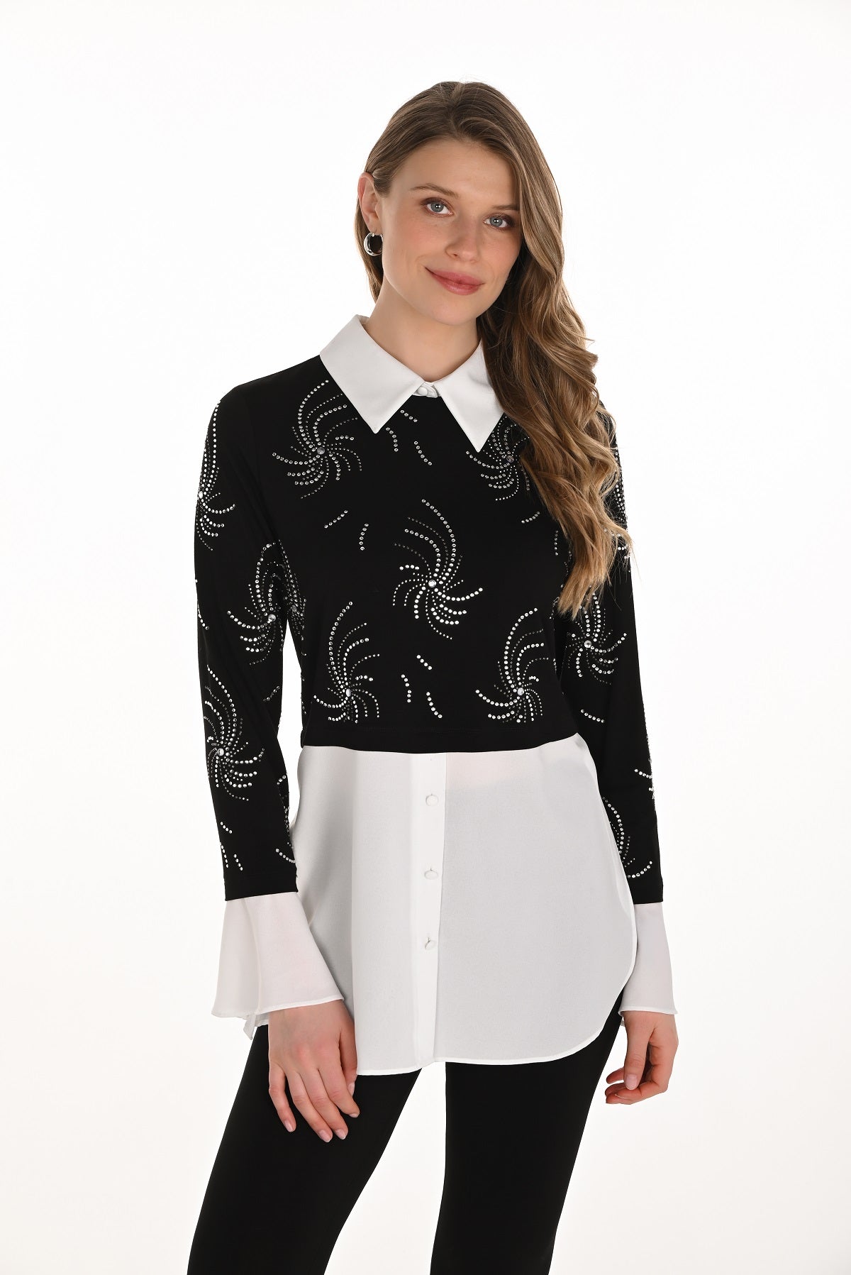 lack white tunic blouse with sequin front and sleeve detail