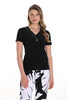 Black knit short sleeve top with front zipper detail