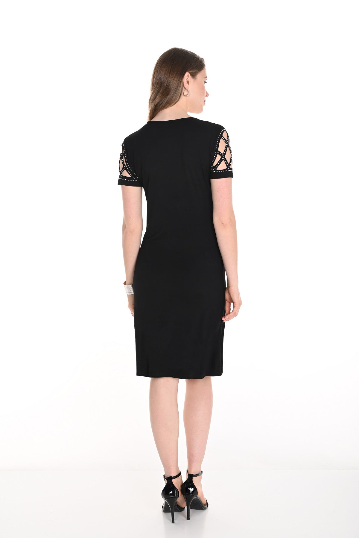 Frank Lyman black pull on dress with sequin cut out detail