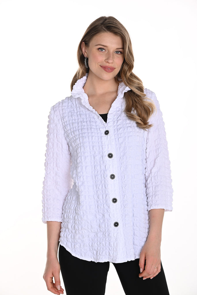 Frank Lyman Montreal Stretch knit white casual blouse.