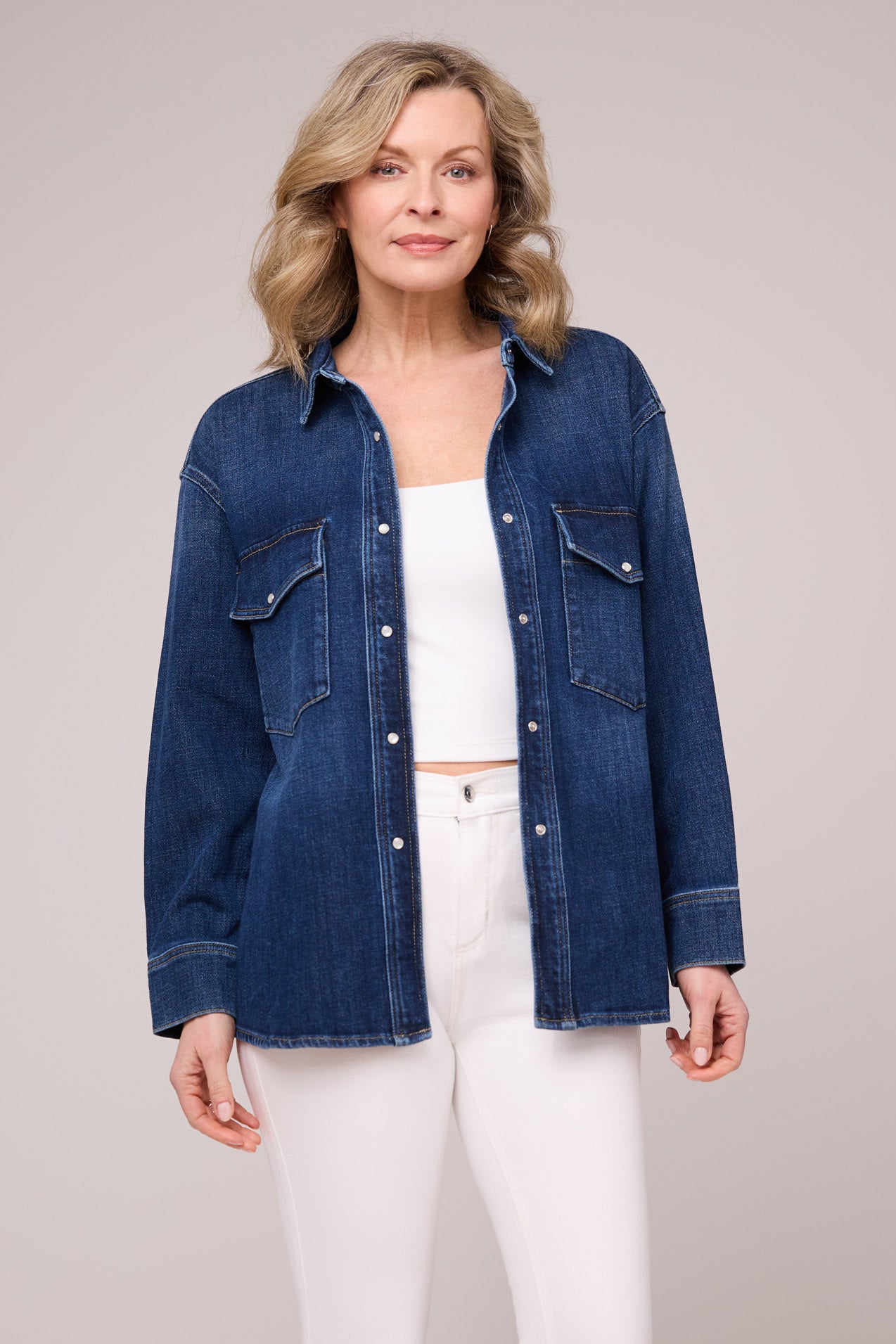 Second Denim Yoga Jeans Denim Blue Shacket With Dome Front Enclosures