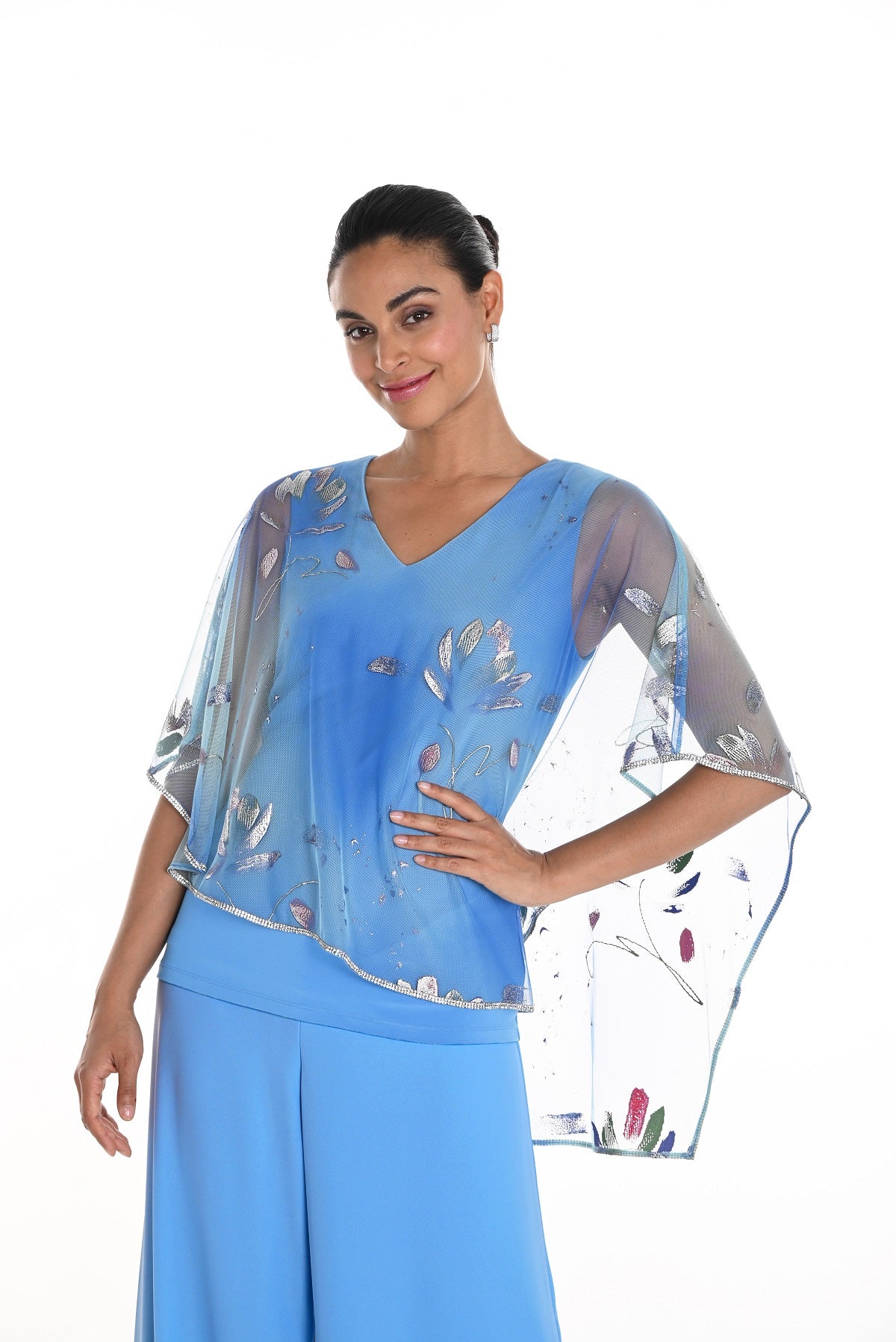 Frank Lyman Montreal French Blue Evening top with embellished edge detail