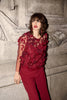 Burgundy 2 piece evening blouse with ruffled detail