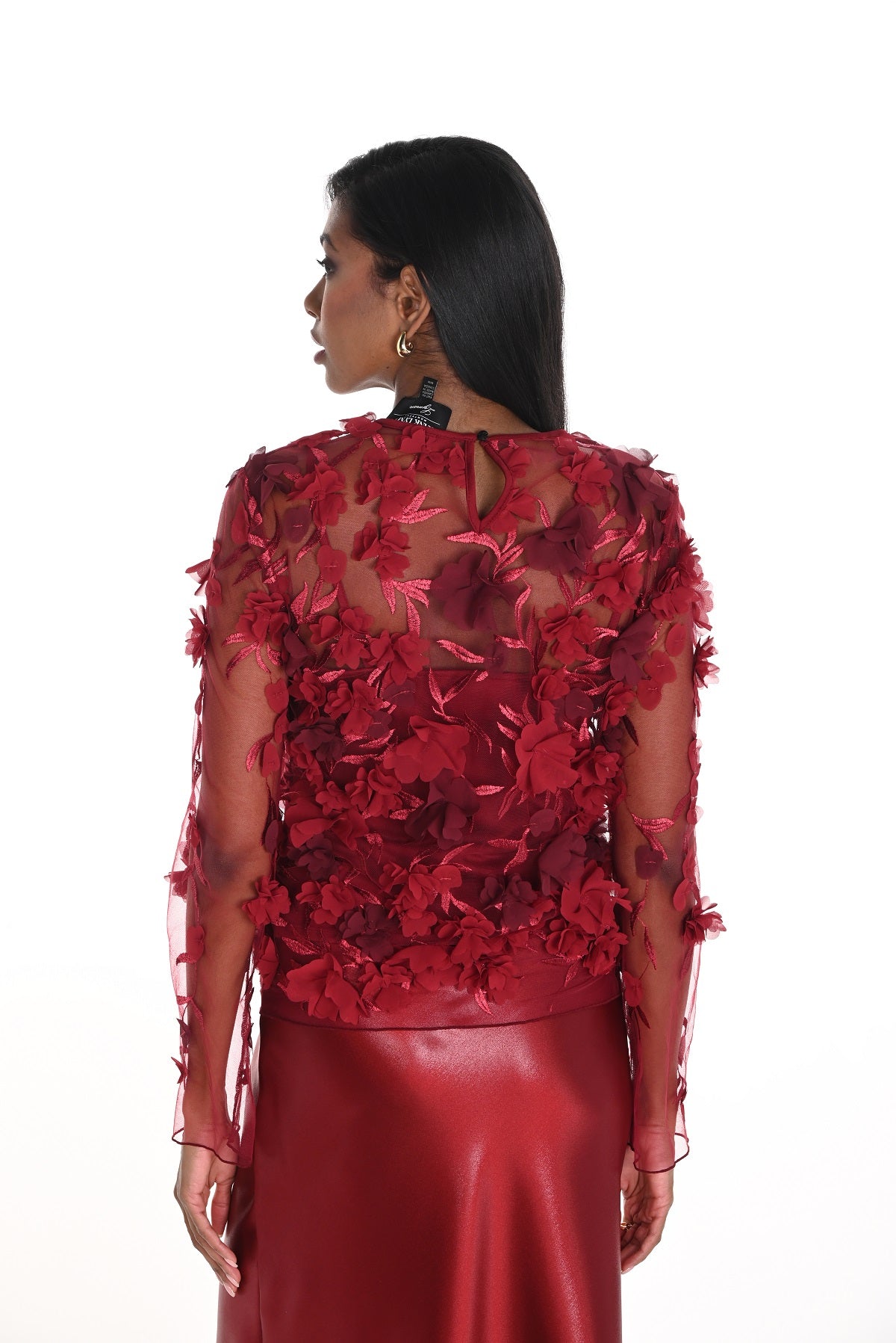 Burgundy 2 piece evening blouse with ruffled detail