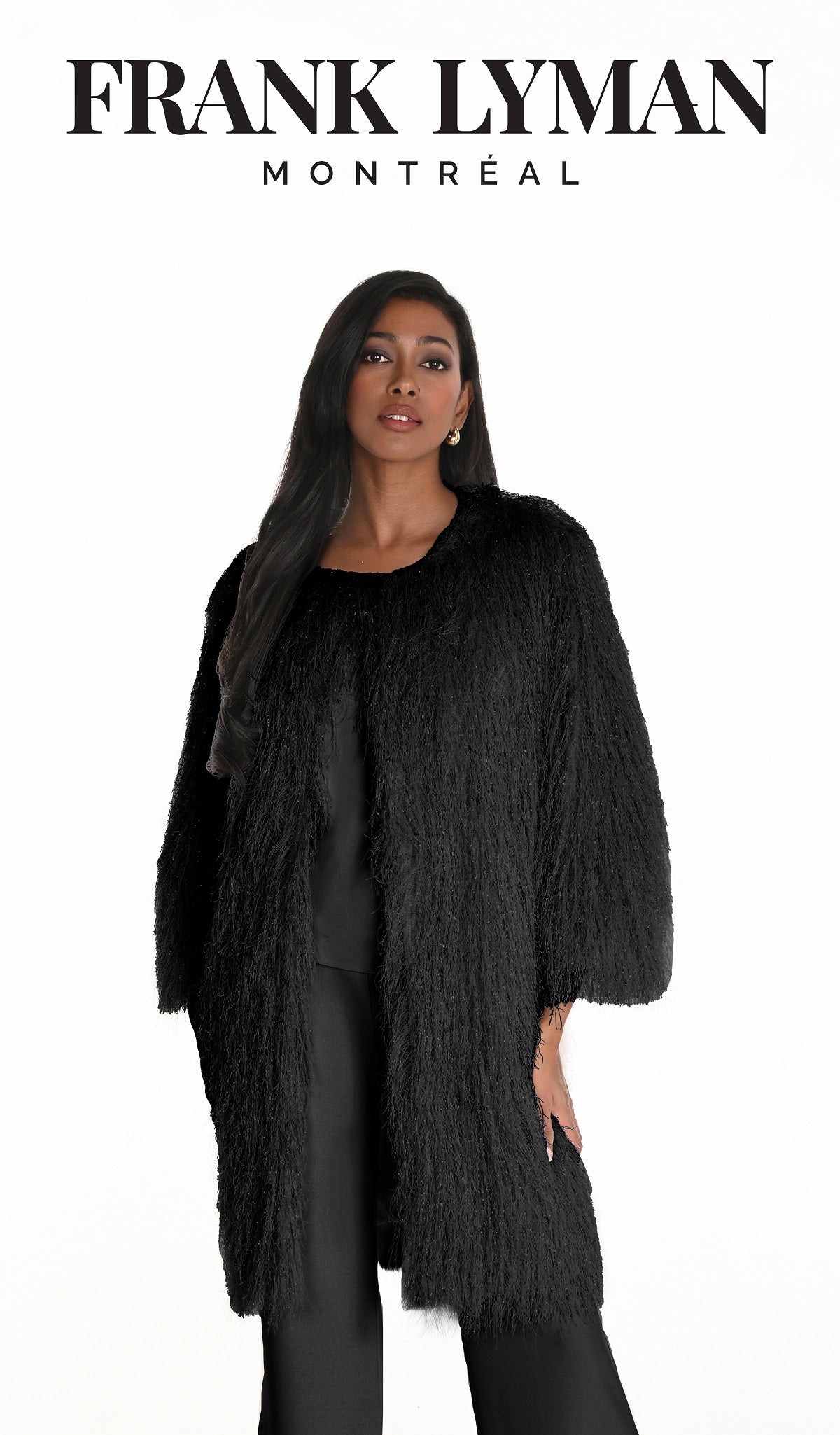 Frank Lyman Fringed black long jacket
