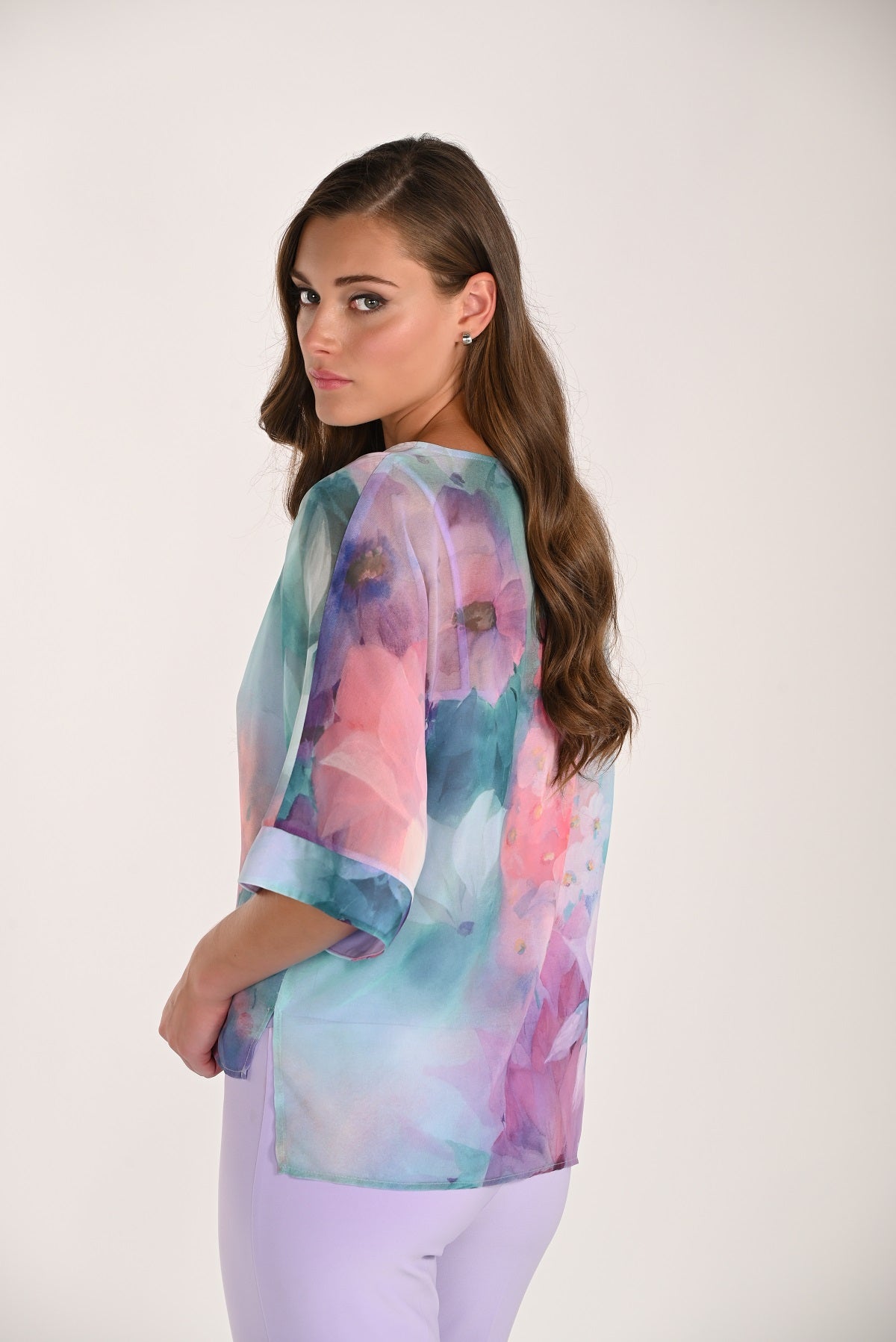 Blouson top in bright vivid colors