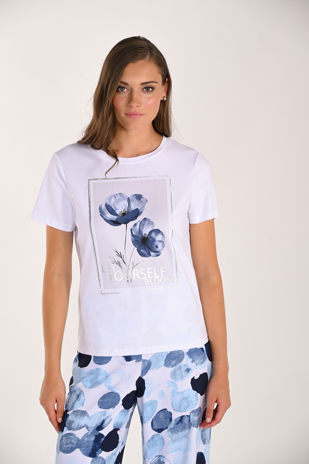 White cotton t-shirt with front floral print