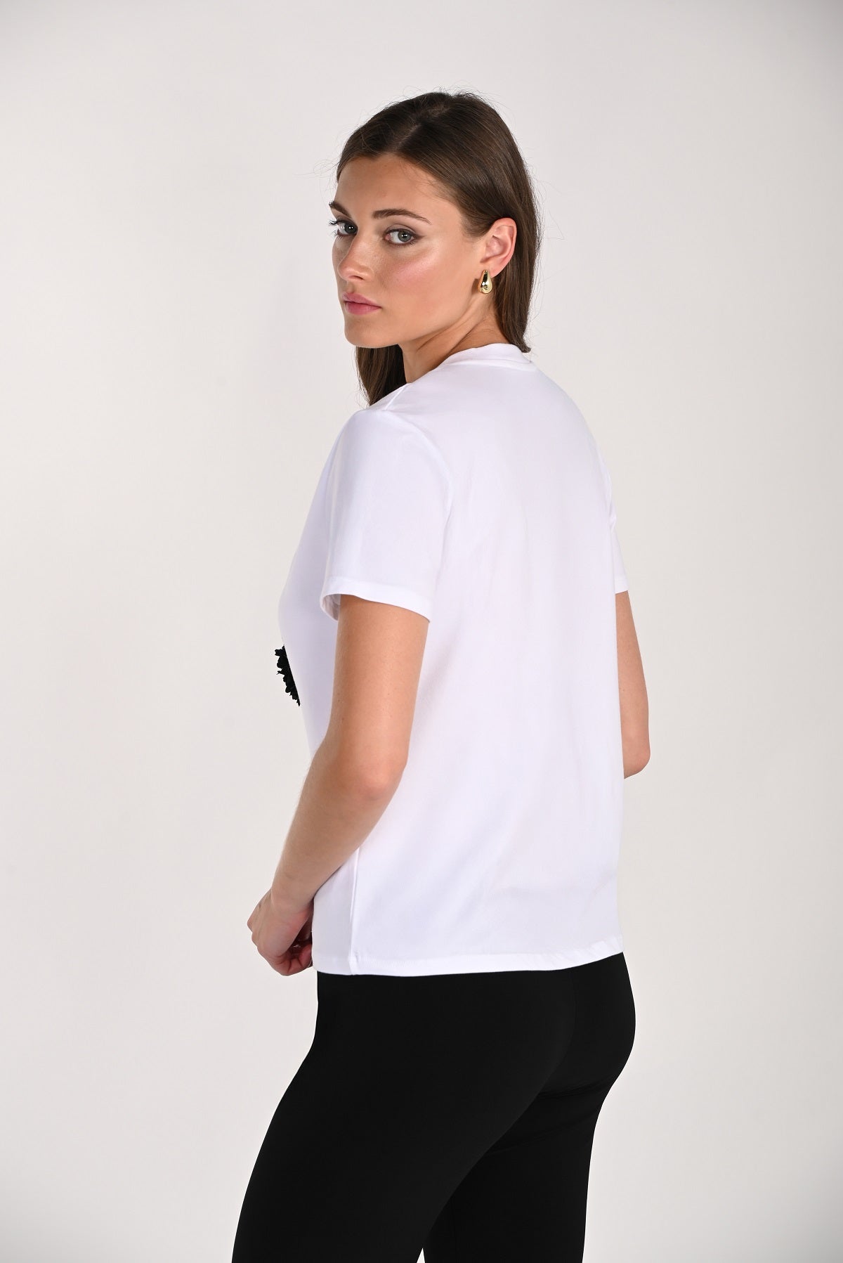 White cotton t-shirt with sequin shoes print