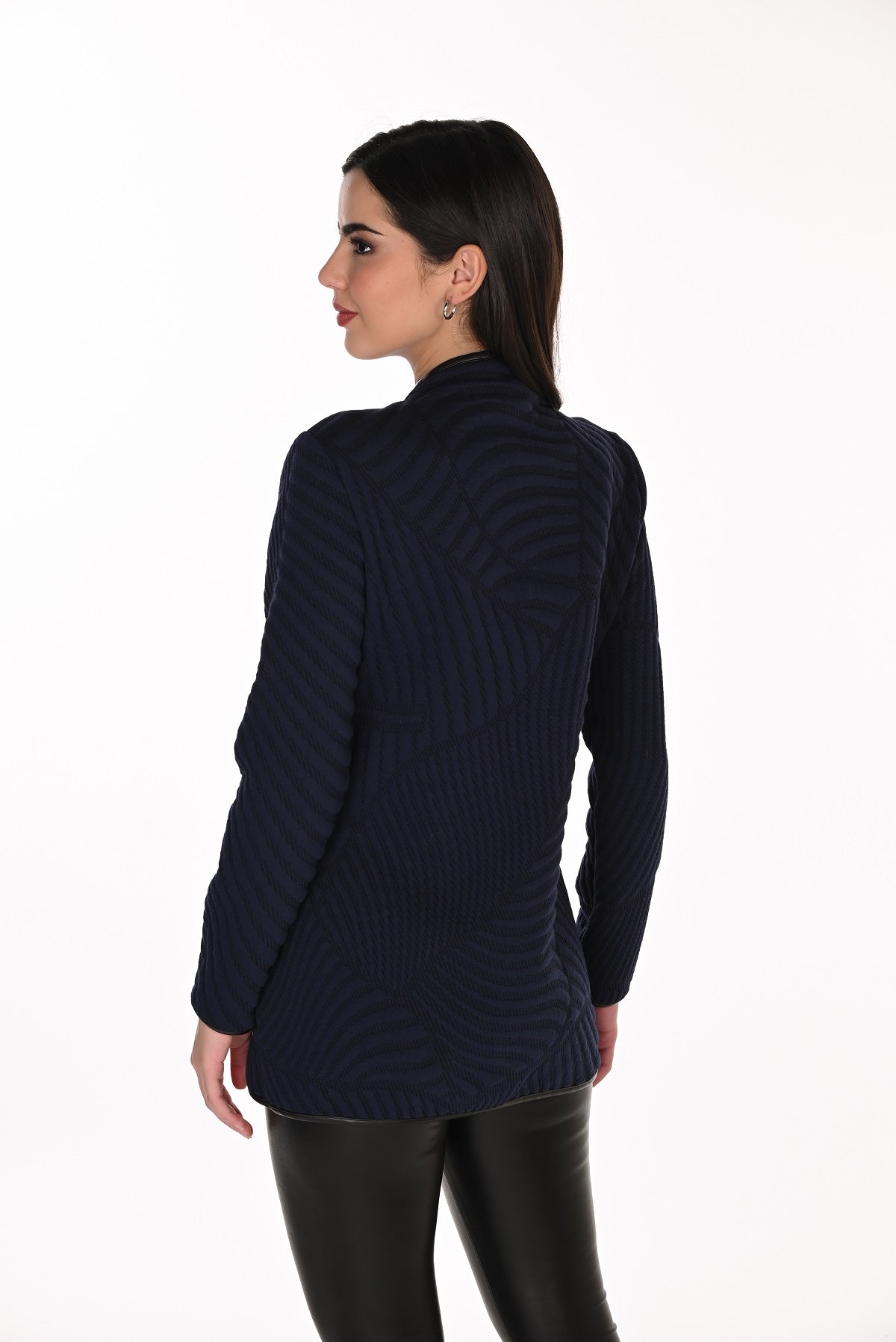Textured Quilted Knit Navy Jacket With Vegan Trim. Frank Lyman 263207