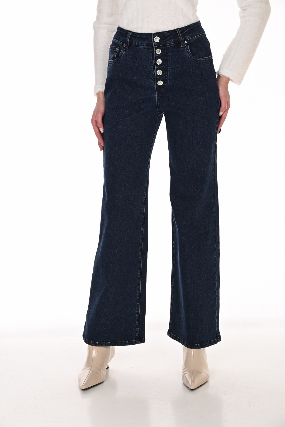 Jeans Premium Jambes Larges Avec Boutons Cristaux. Frank Lyman 263752