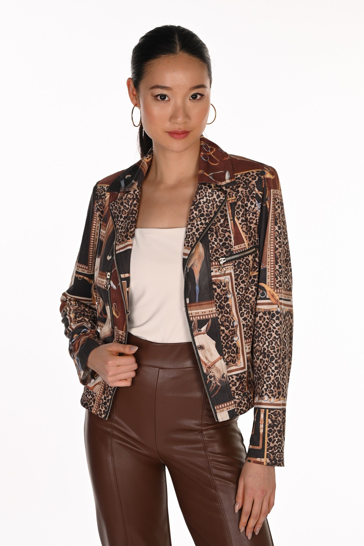 Textured Knit Fitted Jacket With Zipper Trim. Frank Lyman 263770