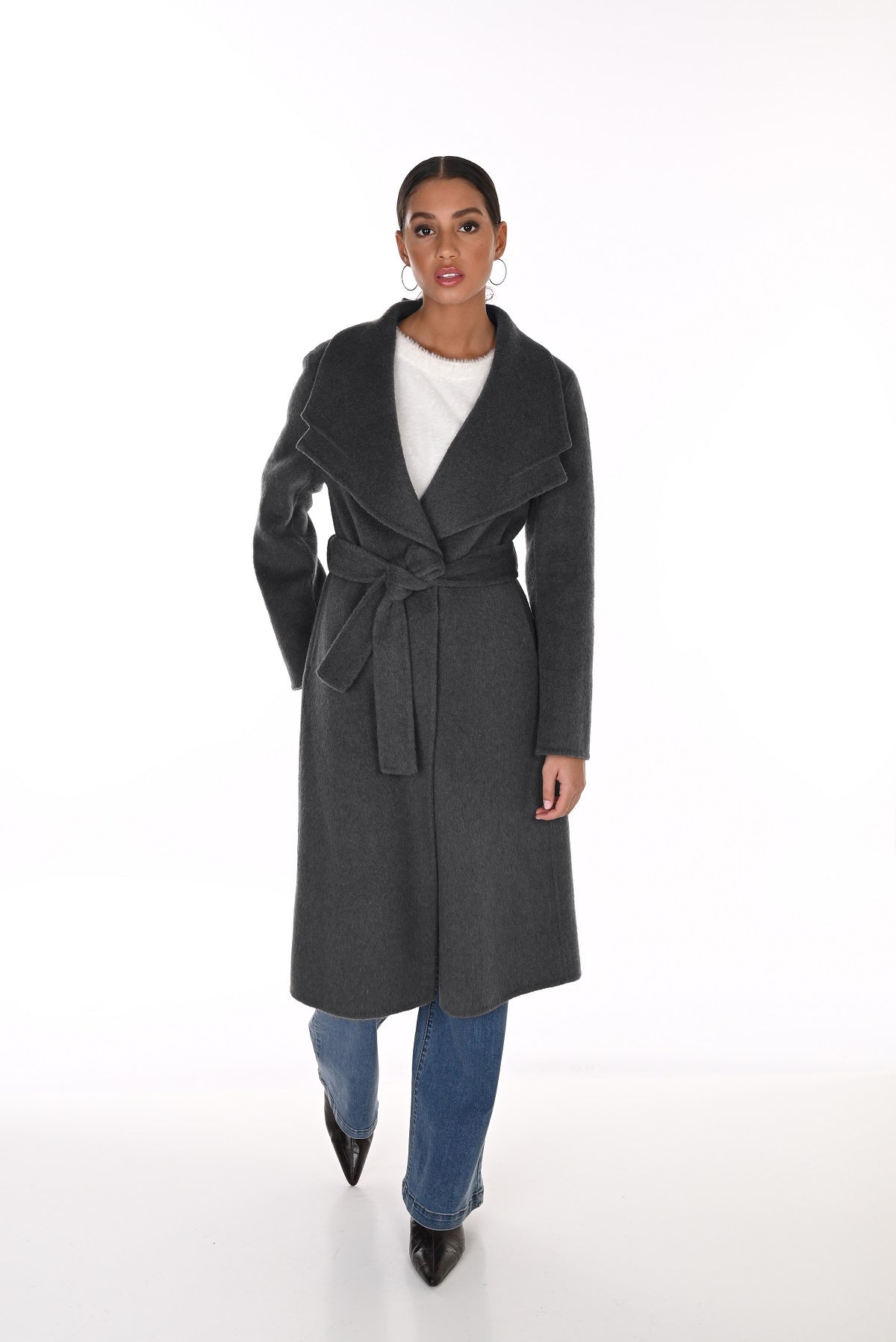 Textured Wool Blend Coat with Big Collar. Frank Lyman 263796