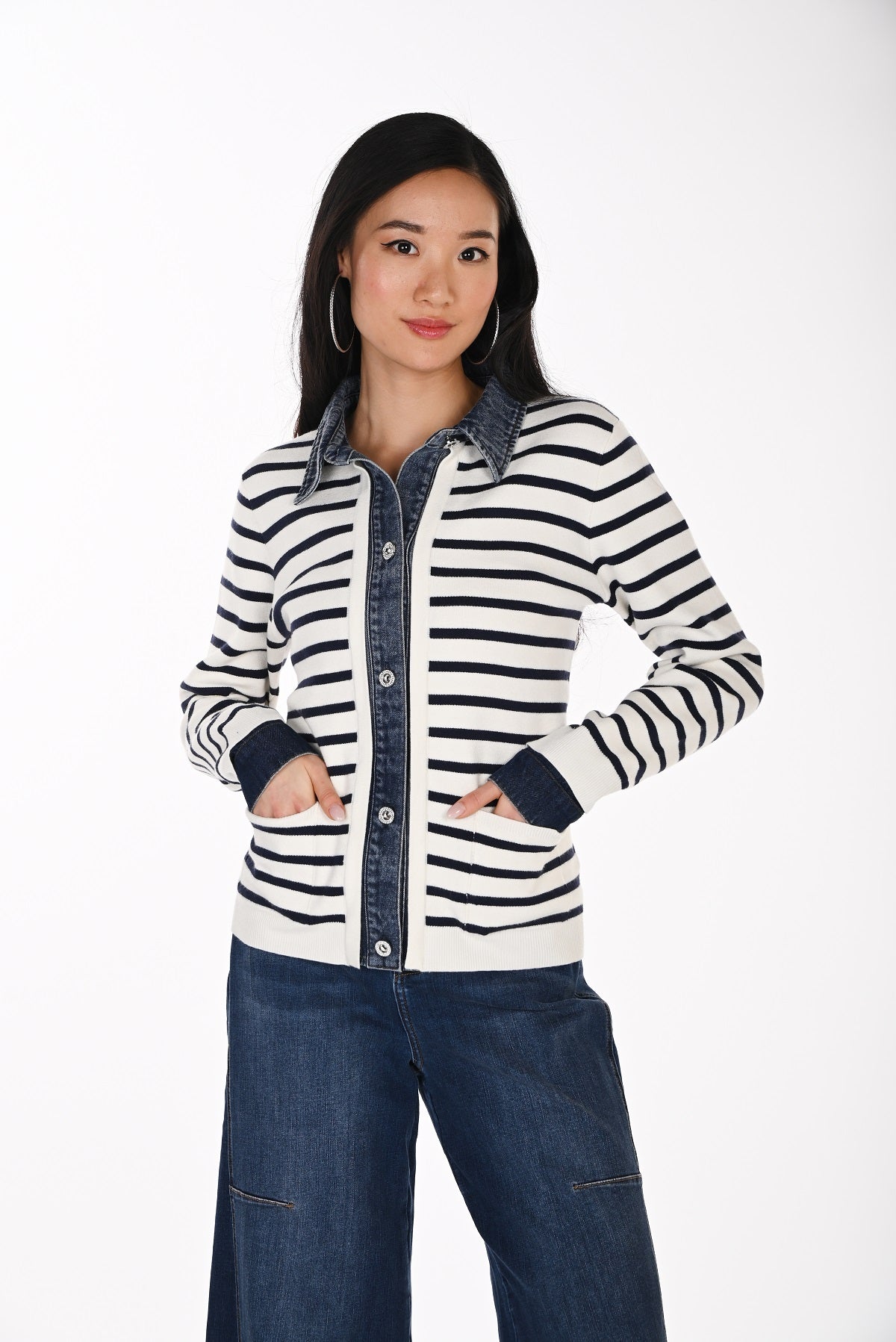 Premium Knit Cardigan With Sequin Button Front. Frank Lyman 264855