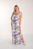 Printed sleeveless maxi dress with side pleat detail