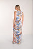 Printed sleeveless maxi dress with side pleat detail