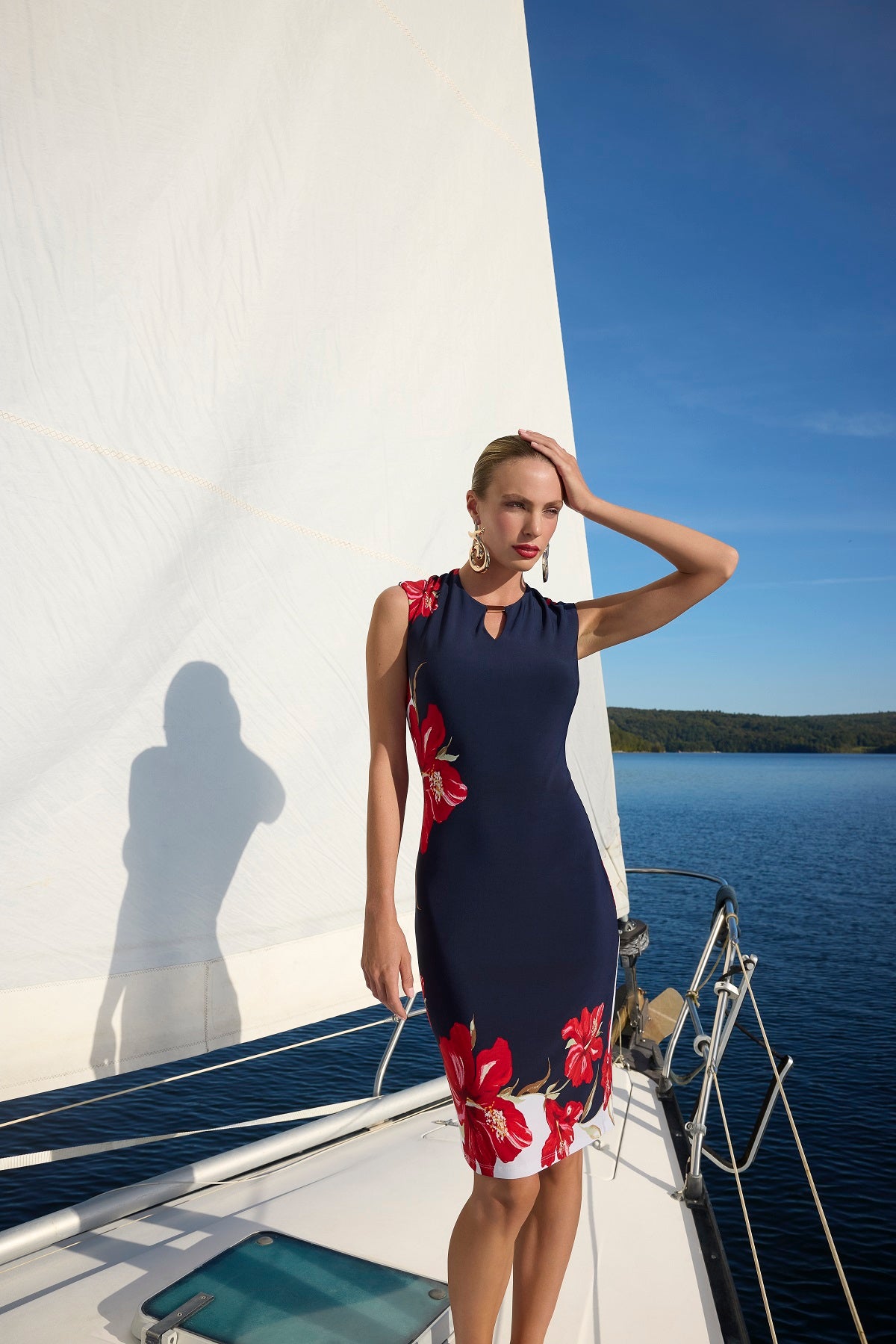 Navy floral midi dress